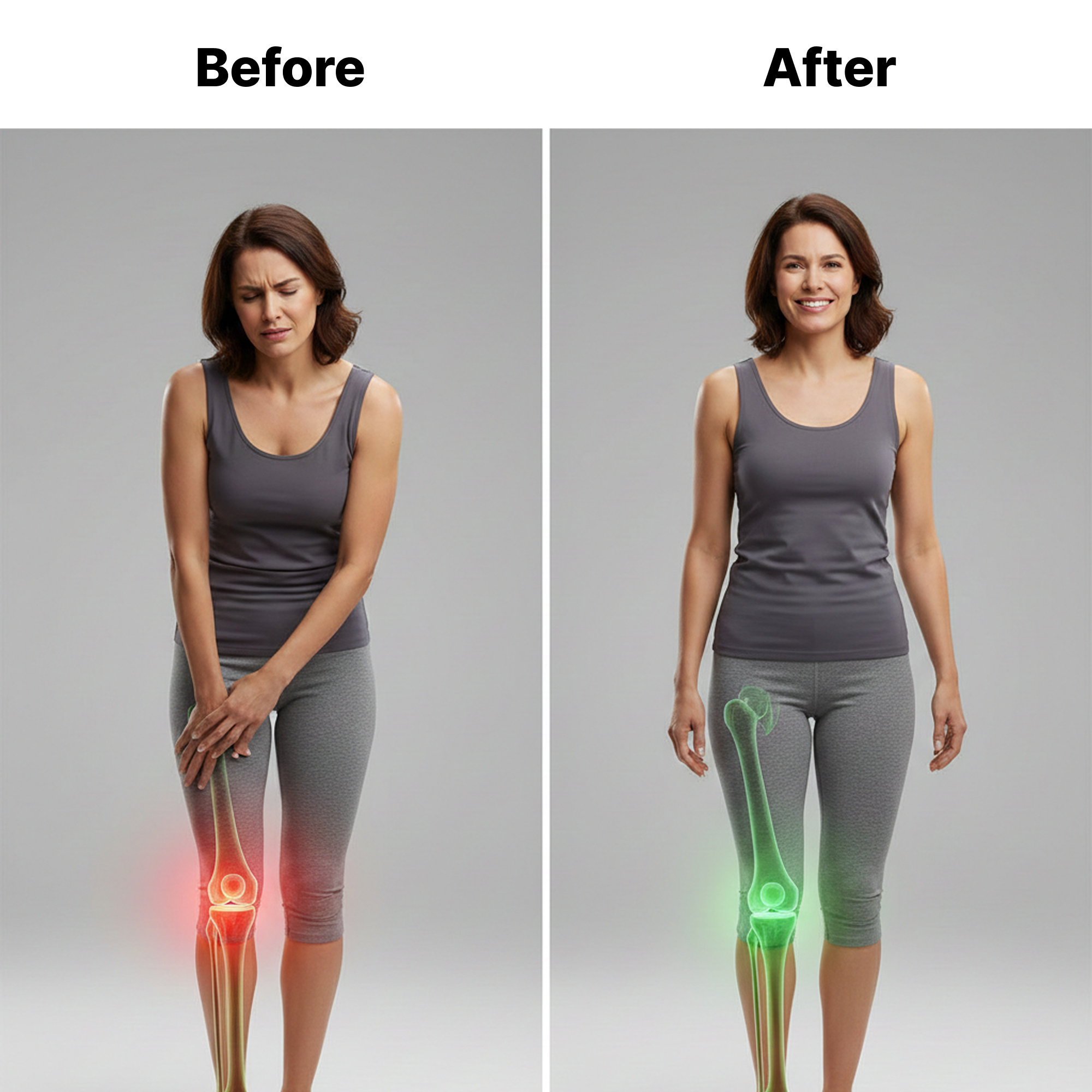 A before-and-after image showing a man with heart pain and a glowing red heart, then smiling with a healthy green heart.