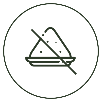 A line icon of a pile of sugar on a plate, crossed out with a diagonal line.