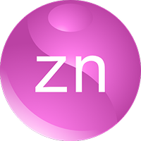 A glossy pink sphere with the white lowercase letters 'zn' in the center on a black background.