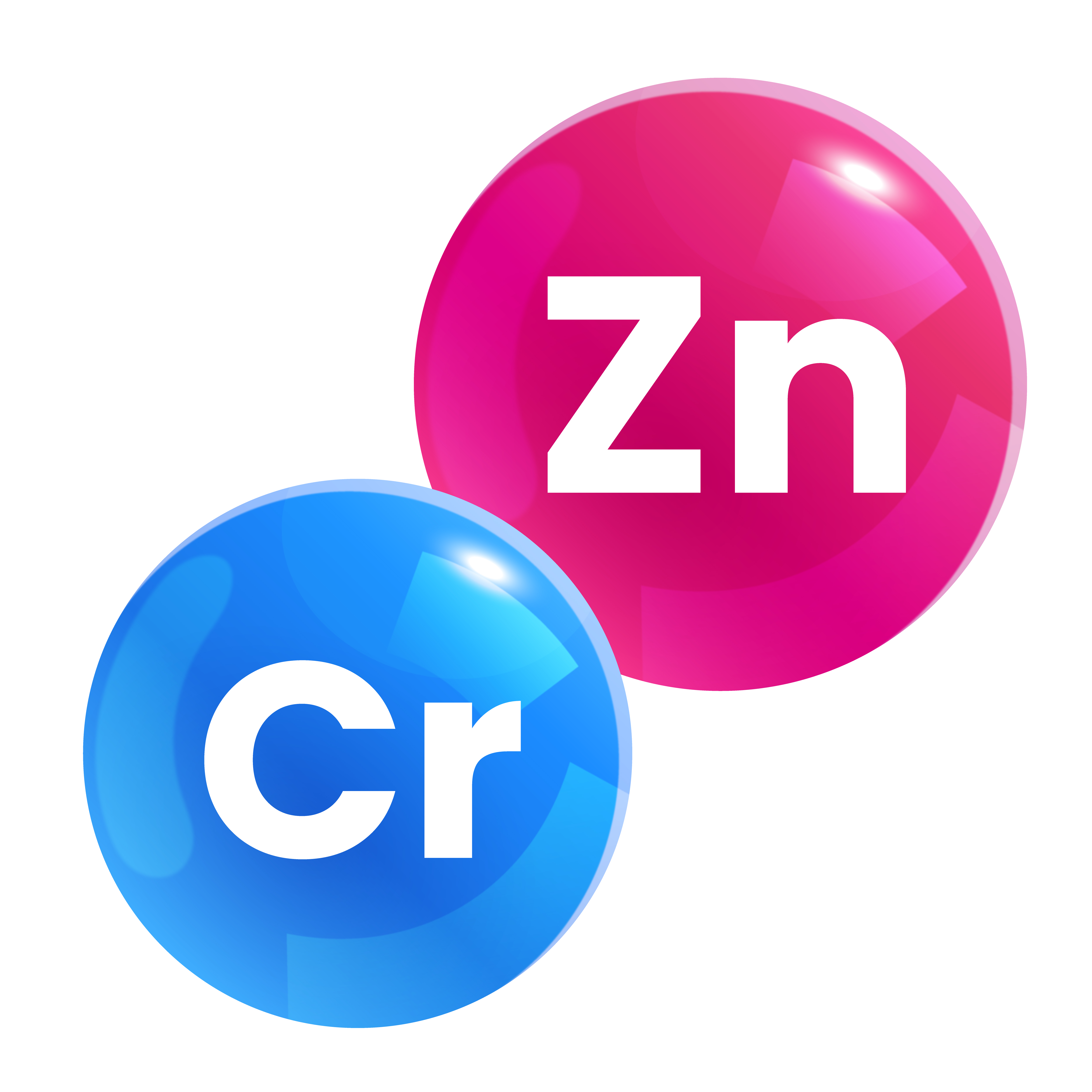 A pink sphere labeled 'Zn' and a blue sphere labeled 'Cr' representing Zinc and Chromium.