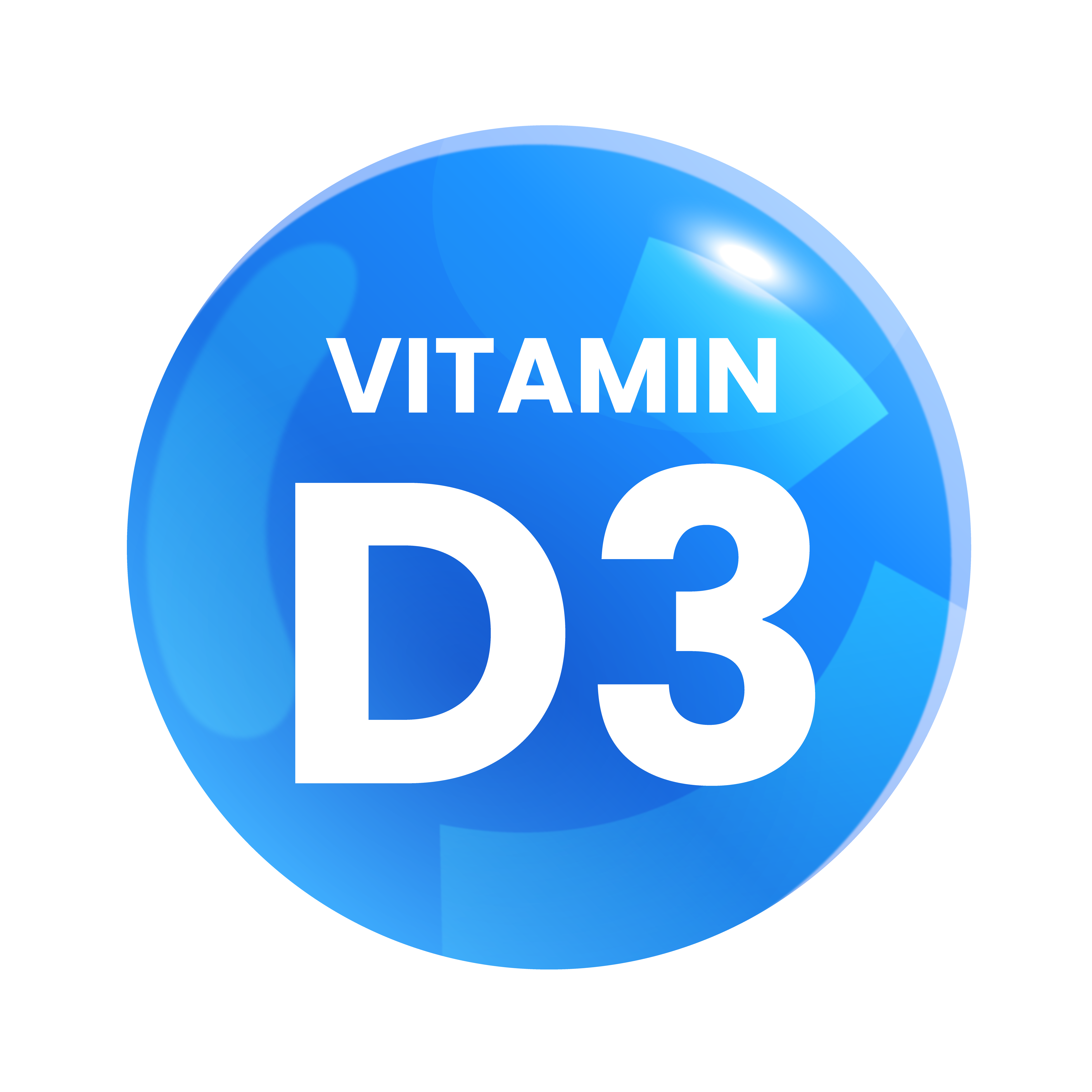 A glossy blue circular icon with the words 'Vitamin D3' in white text.