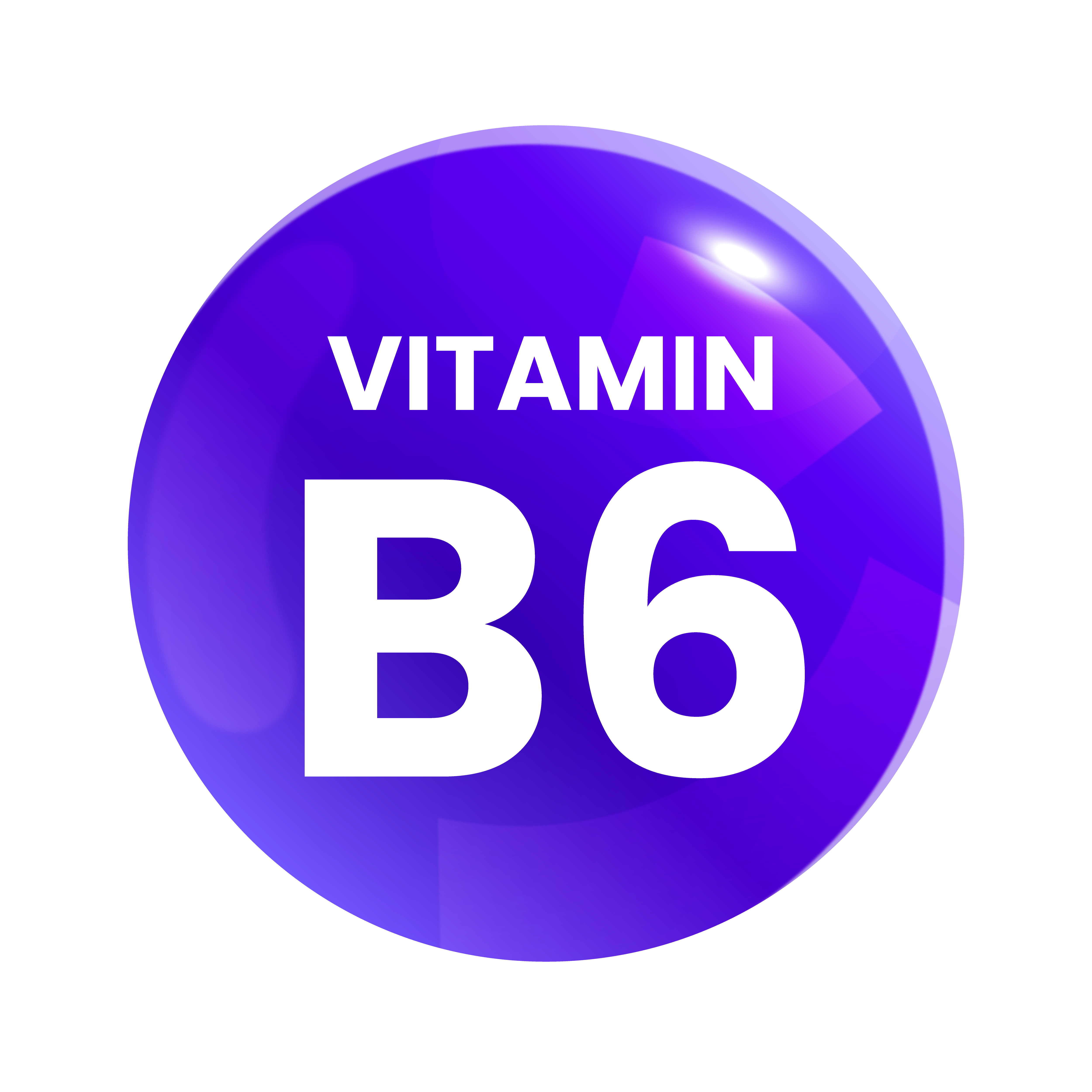 A purple, glossy circular icon with the words 'VITAMIN B6' in white text on a white background.