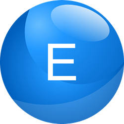 A glossy blue sphere with a white capital letter E in the center.