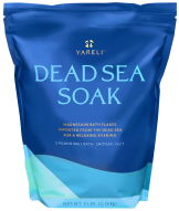 Blue bag of Dead Sea Soak bath flakes.