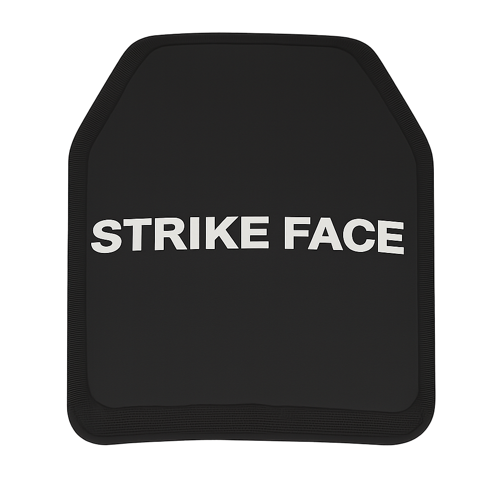 Black rectangular panel with 'STRIKE FACE' written in white.