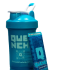 A blue sports bottle and energy bar with 'Quench' branding.