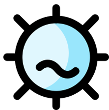 Blue circle with a black squiggly line inside on a black background.