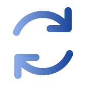 An icon of two curved blue arrows in a circular, reloading motion against a white background.