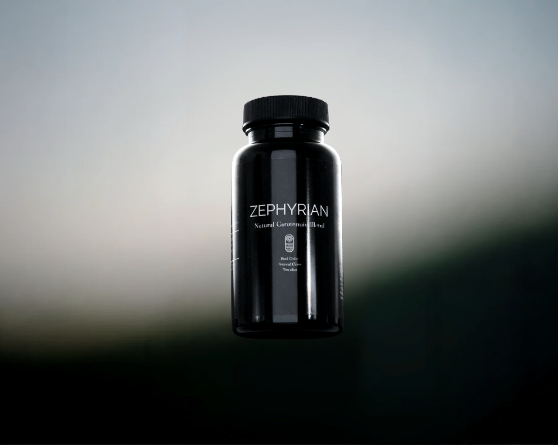 Black bottle labeled 'Zephyrian' with a dark blurred background.