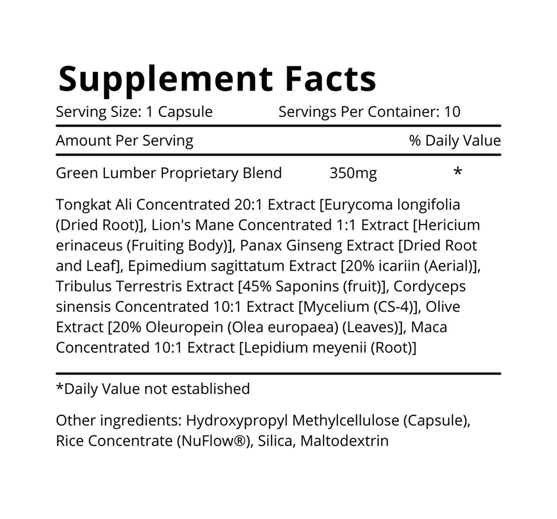Supplement facts label for a dietary supplement capsule.