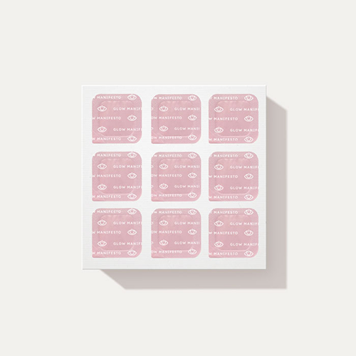 Square grid of pink squares with white text and symbols on a white background.