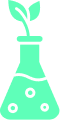 Laboratory flask with a plant growing inside, depicted in green.