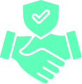 Illustration of two hands shaking with a shield and checkmark above.