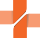 A stylized orange plus sign that appears to be made of a folded, cut ribbon.