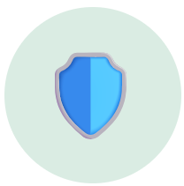 A blue shield icon with a gray border, set against a light green circular background.