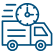 Icon of a delivery truck with a clock, indicating fast shipping.