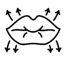 A hand-drawn icon of a mouth with arrows pointing outwards in all directions.