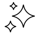 A black line icon of three four-pointed stars or sparkles on a green background.