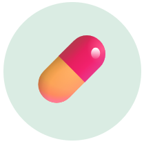 An orange and pink capsule pill icon on a light green circular background.