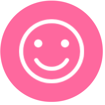 A white outline of a smiling face icon on a solid pink circular background.