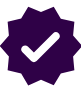 A purple star-shaped badge with a white checkmark in the center.