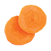 Two round, bright orange carrot slices on a white background.