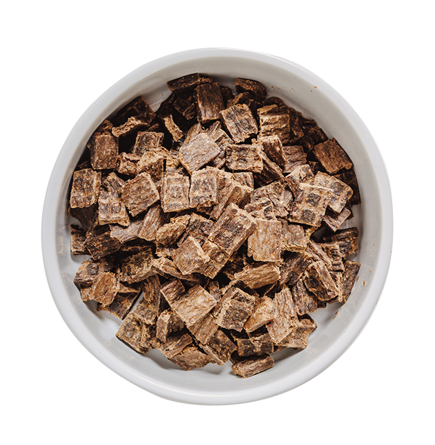 Bowl of Eureka Pet Co air-dried kibble.