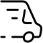 A black line icon of a delivery truck in motion.