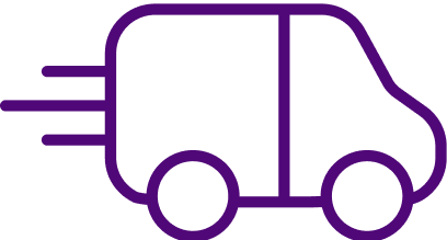 Purple outline of a delivery van with motion lines.