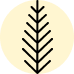 Simple black leaf icon on a beige circular background.