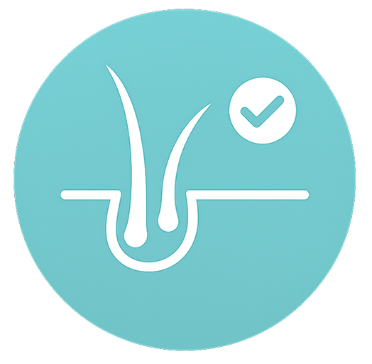 Illustration of hair follicles with a checkmark on teal background.