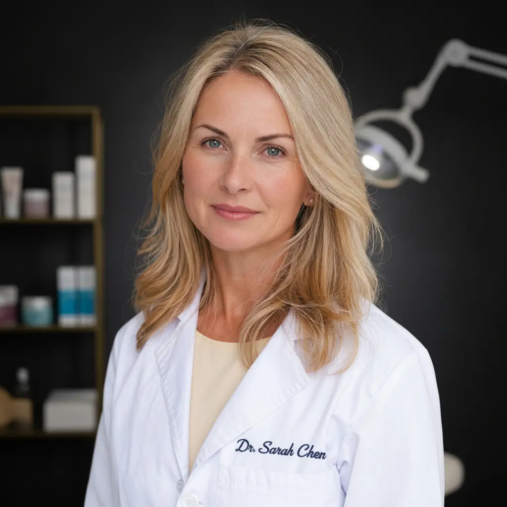 Diagram comparing structure of younger and aging skin with labels for collagen, elastin, and wrinkles.