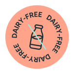 Circular badge with a crossed-out milk bottle and 'Dairy-Free' text.