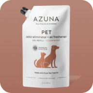 A white pouch of Azuna Pet Odor Eliminator + Air Freshener gel refill in Cedarwood scent.