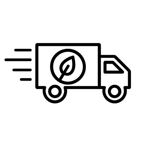 Icon of a delivery truck with a leaf symbol, indicating eco-friendly transportation.