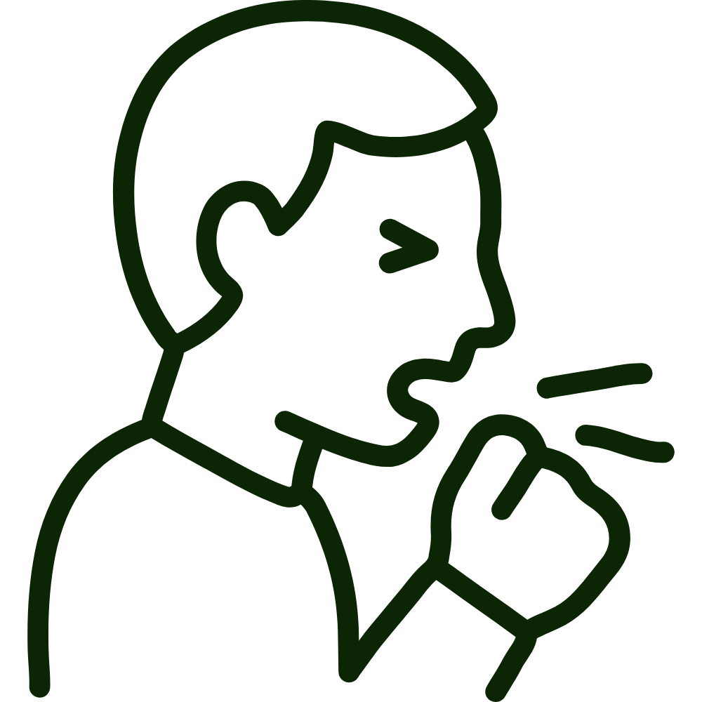 Line drawing of a person coughing.
