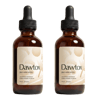 Two identical amber glass dropper bottles of a product called Dawtox against a white background.