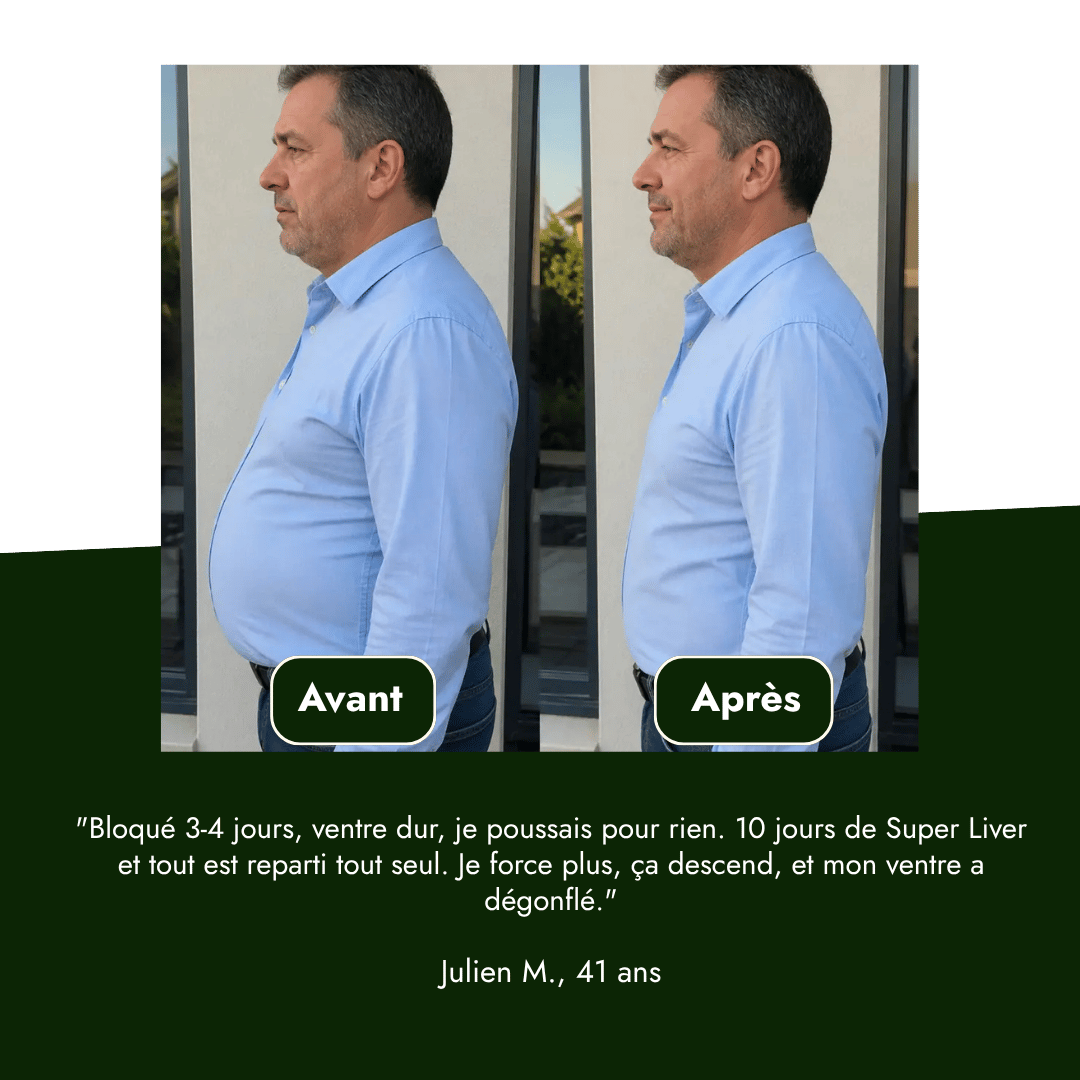 A before and after side-profile photo of a man, showing a reduction in his stomach size.