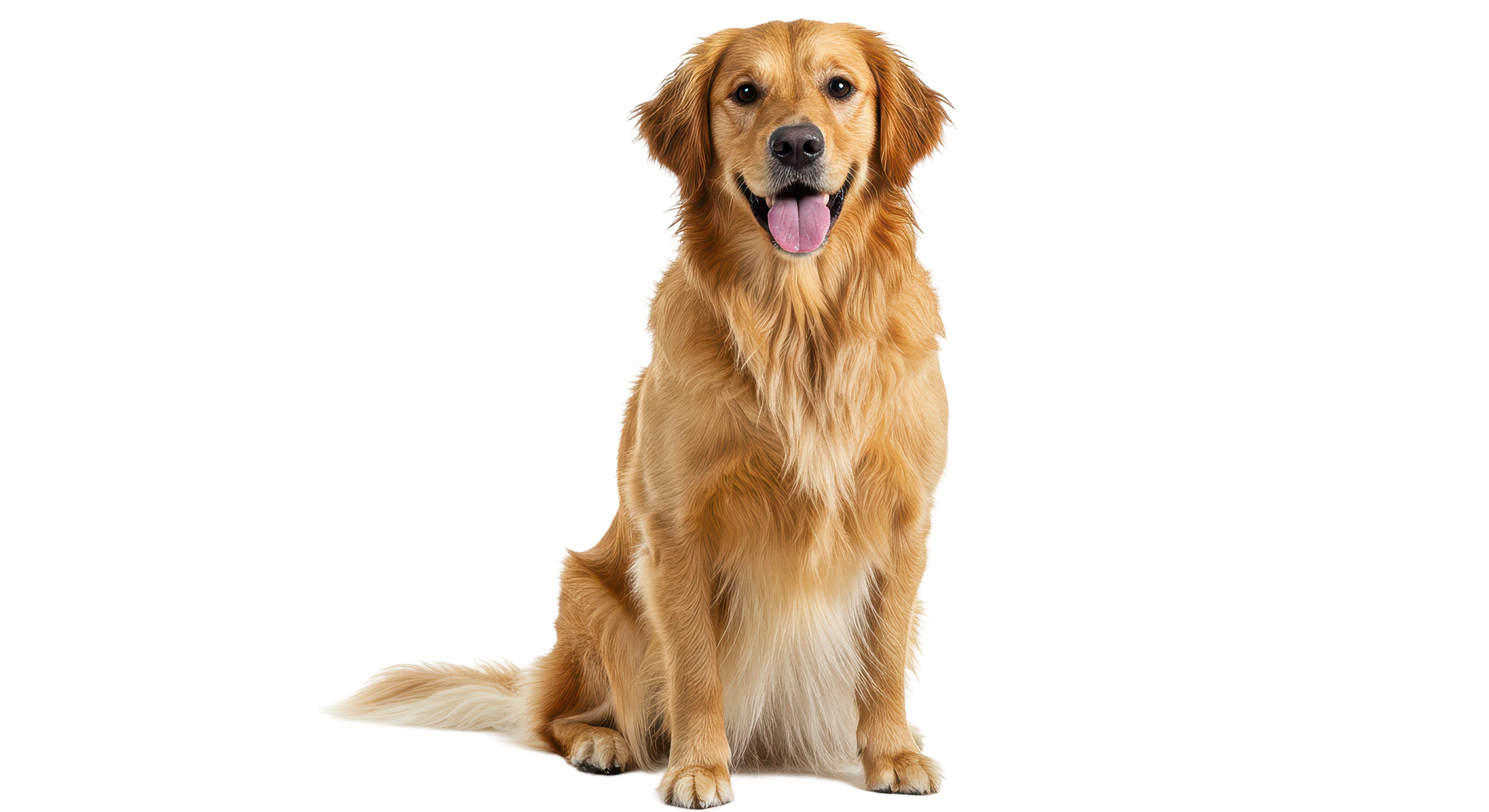Golden retriever dog sitting and smiling.