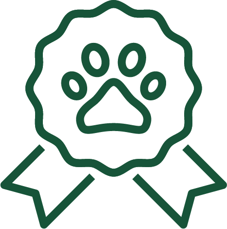 Green outline of a rosette with a paw print inside.