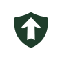 A dark green shield icon containing a white upward-pointing arrow.