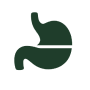 A dark green icon of a stomach with a horizontal white line bisecting it.