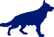 Silhouette of a blue dog standing.
