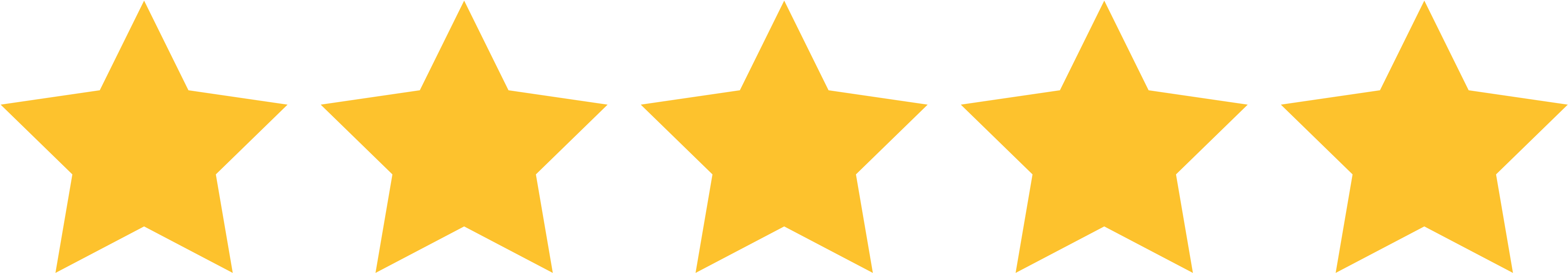 Five yellow stars in a row on a white background.