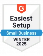 Badge labeled 'Easiest Setup Small Business Winter 2025' with G2 logo.