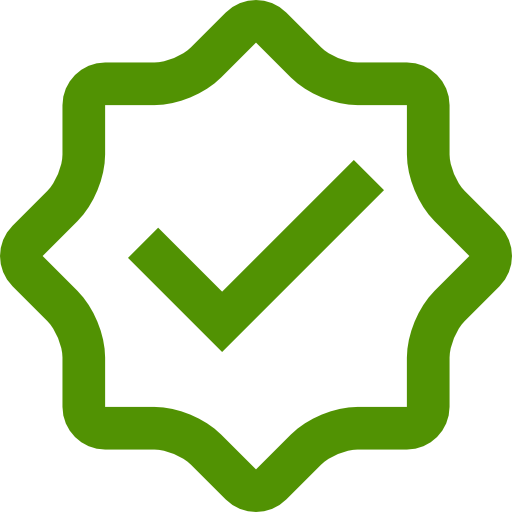 Green checkmark inside a star-shaped border.