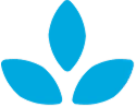 Three blue leaf-like shapes arranged in a symmetrical pattern.