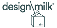 The 'designmilk' logo, featuring a milk carton being lifted by a hook.