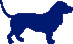 Silhouette of a blue dog facing left.
