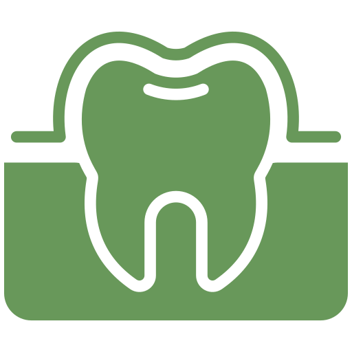 Green tooth icon with gum outline on a transparent background.